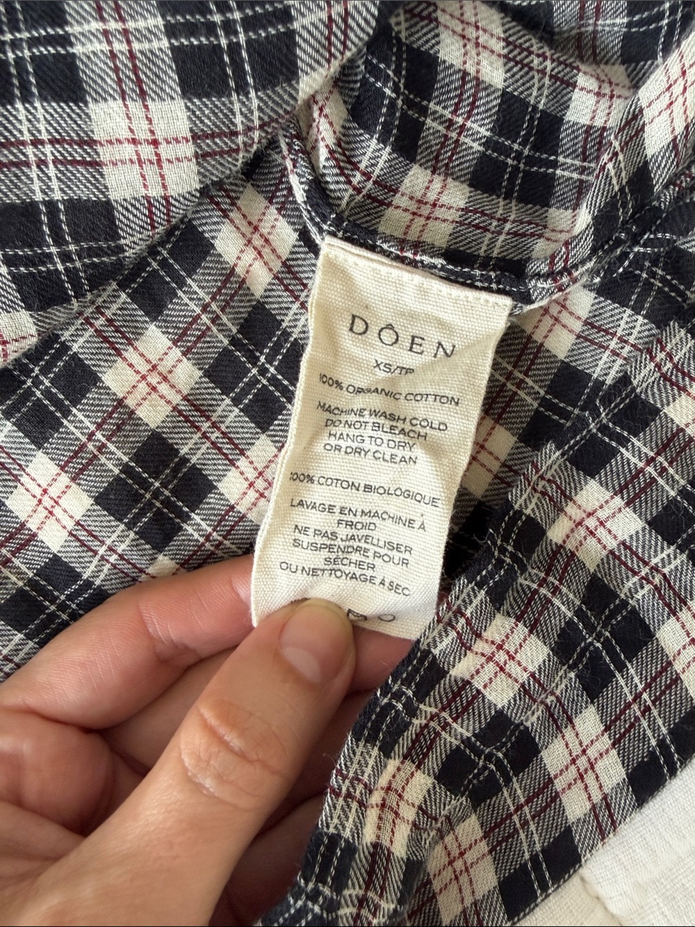 Doen Black & Cream Plaid Ruffle Collar Button-Down Top - Picture 4 of 6